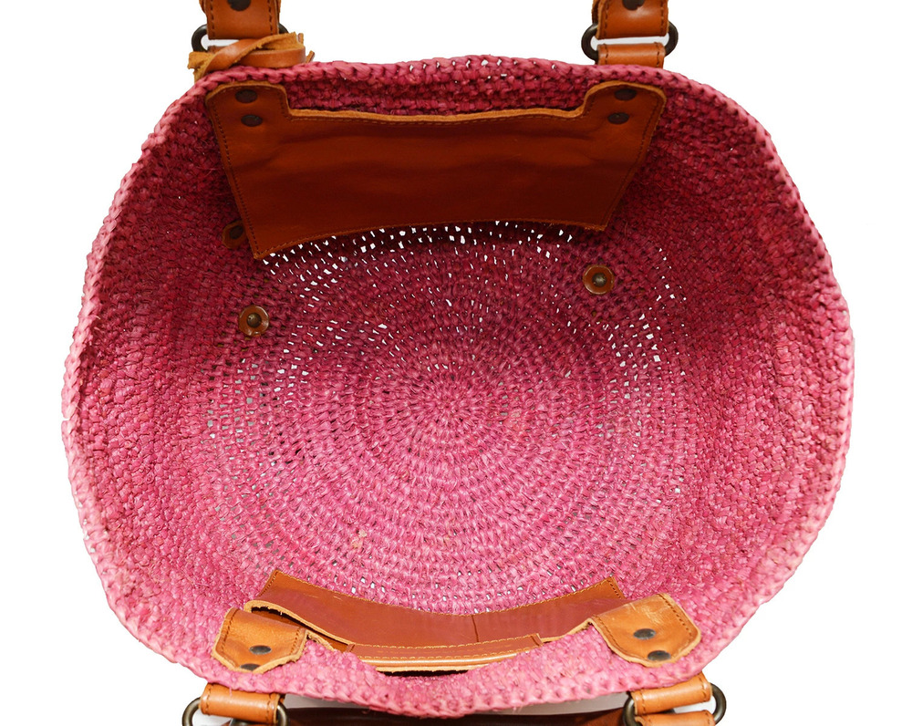 Balenciaga Basket Handbag Pink Raffia Tote